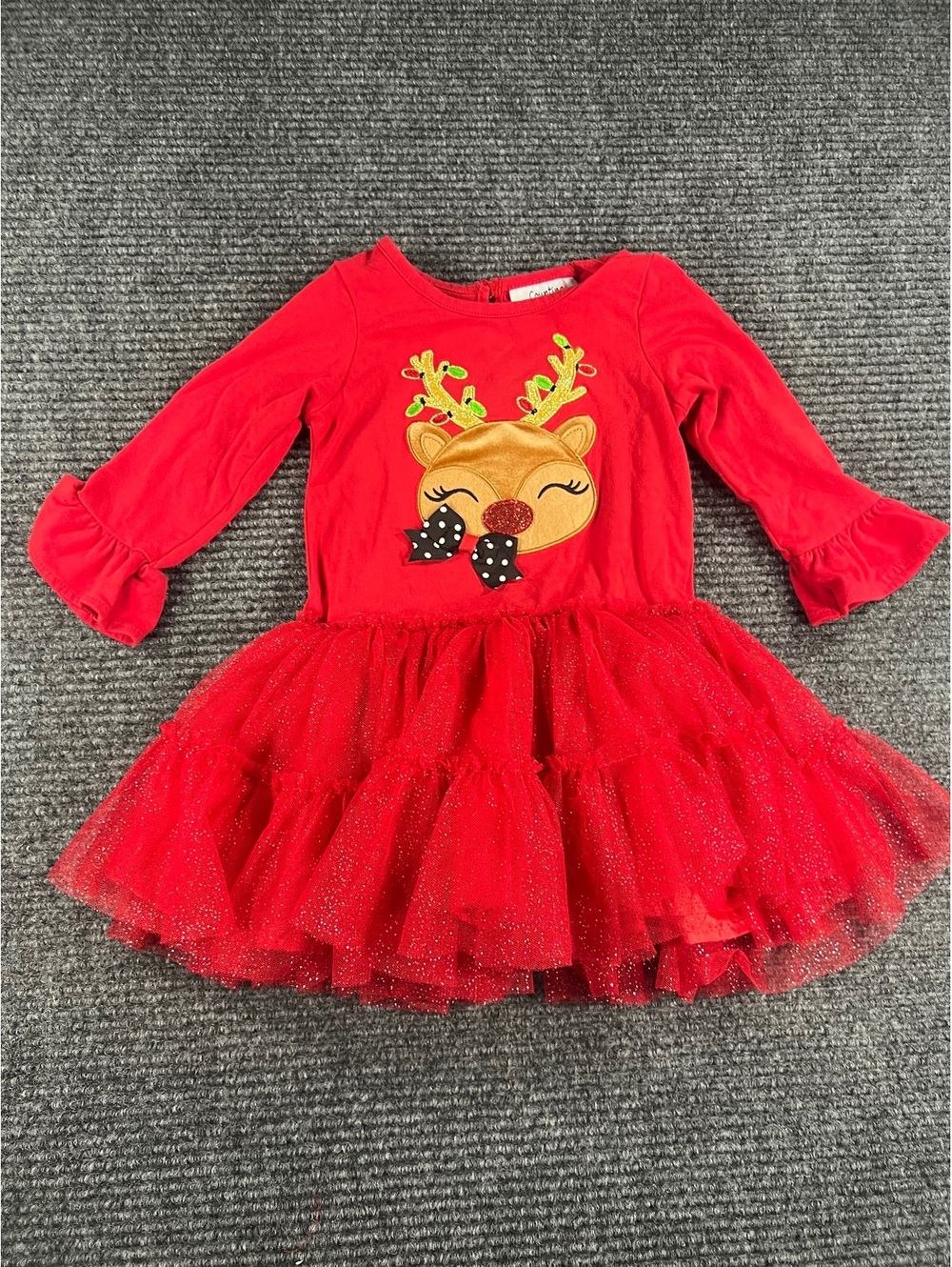 Counting Daisies Toddler Girls 2T Red Holiday Reindeer Tutu Dress w/ flare pants - Picture 3 of 11
